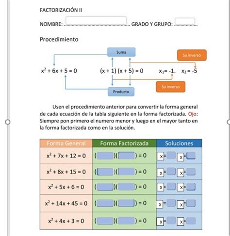 Factorización De Ecuaciones Cuadráticas Ficha Interactiva Topworksheets