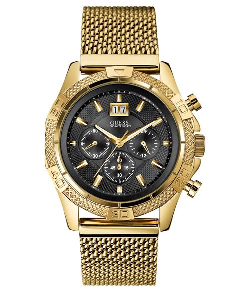 Guess Watch Mens Chronograph Gold Tone Stainless Steel Mesh Bracelet