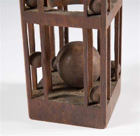 Igavel Auctions American Carved Wood Ball In Cage Lantern Whimsy