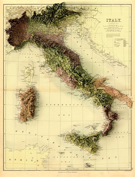 Italy Map Italy Relief Map Italy 3d Map Italy Vintage Map Etsy