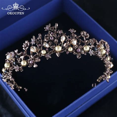 Vintage Purple Rhinestone Diamond Crowns And Tiaras Luxury Pearls Women