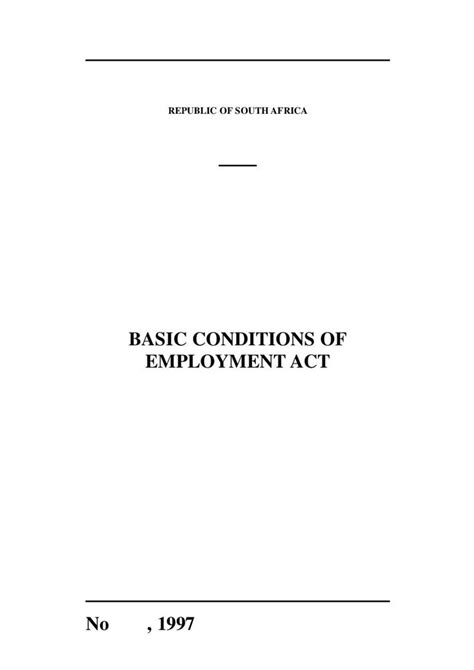 Basic Conditions Of Employment Act Document Labour Law South Africa