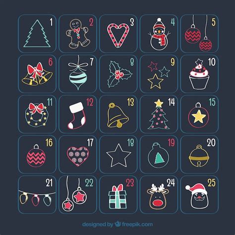 Premium Vector Cute Advent Calendar With Christmas Drawings