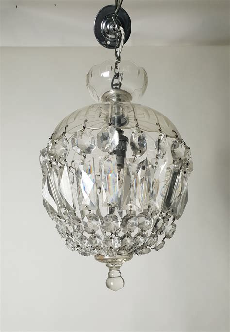 Victorian Crystal Bag Ceiling Light With Chrome Fittings Rewired