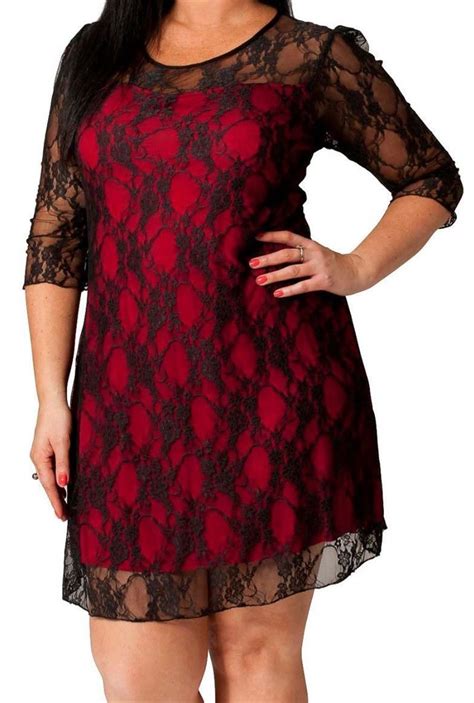 New Womens Plus Size Floral Lace Pattern 34 Sleeve Tunic Party Dress