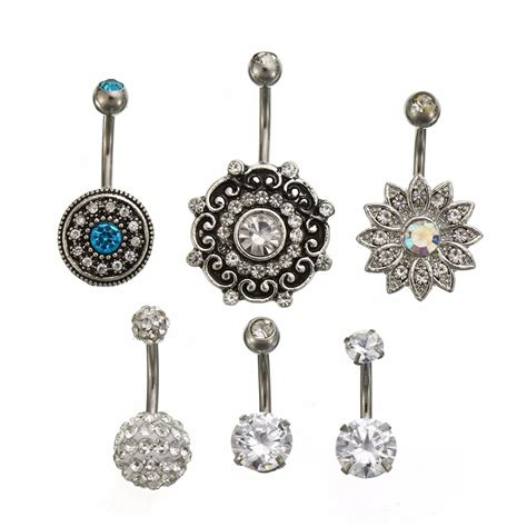 Sexy Flower Navel Belly Button Ring 6pcsset Stainless Steel Body Piercing Jewelry Bobo Women