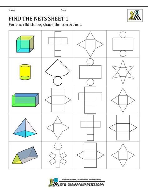 3d Shapes Worksheets Find The Nets 1 Atividades Educativas Para