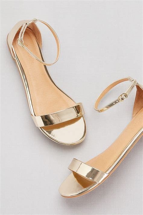 Single Strap Mirror Metallic Flat Sandals Davids Bridal Flat Shoes