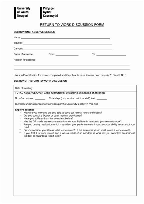 In addition to the return to work form template, we offer hundreds of prebuilt form templates in a variety of subject. 44 Return to Work & Work Release Forms - Printable ...