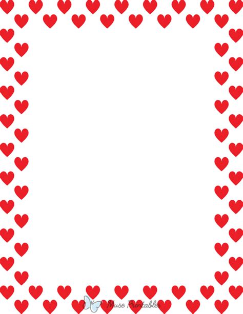 Printable Red On White Heart Page Border
