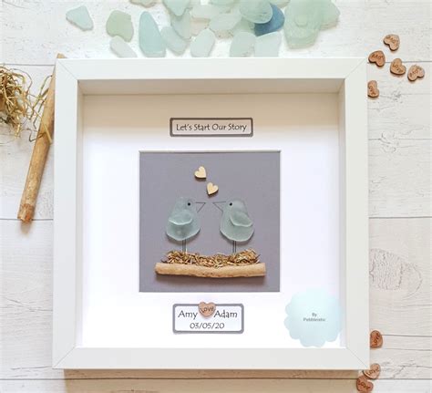 Engagement Gift For Couple, Personalised Sea Glass Art, Sea Glass House Warming Gift, Engagement ...