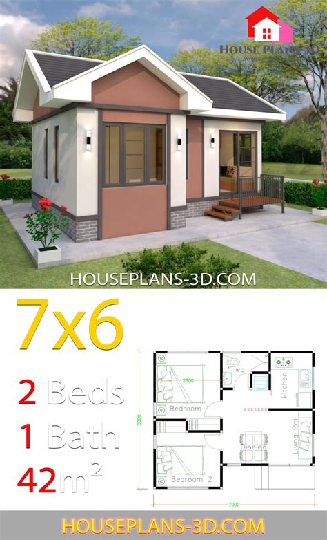 House Plans Design 7x6 With 2 Bedrooms Gable Roof House Plans 3d