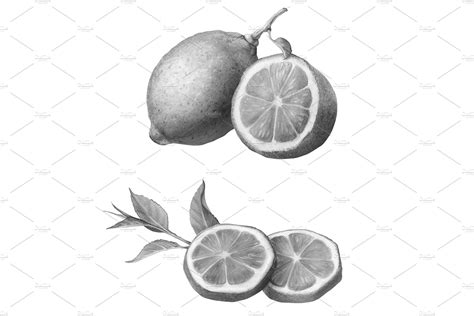Lemon Pencil Drawing Food Illustrations Creative Market