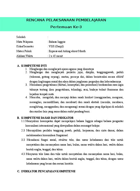 Contoh Rencana Pelaksanaan Pembelajaran (RPP) Kurikulum 2013, Kelas 7