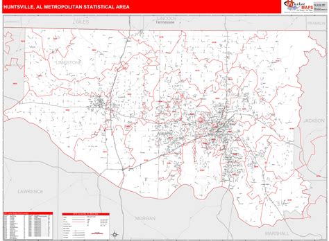 Huntsville Al Metro Area Wall Map Red Line Style By Marketmaps Mapsales