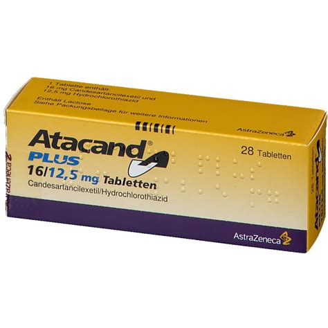 Firması tarafından üretilen, bir kutu içerisinde 28 adet 16+12,5 mg kandesartan + hidroklorotiazid etkin maddesi barındıran bir ilaçtır. Atacand plus 16/12,5 mg Tabl. 28 St - shop-apotheke.com
