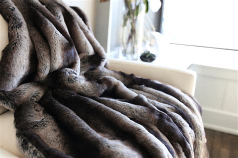 Black Chinchilla Faux Fur Blanket Throw Vegan Animal Print Fur Etsy