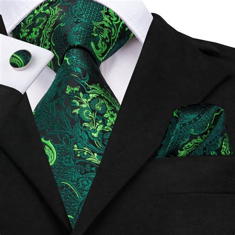 Green Paisley Men S Necktie Pocket Square Cufflinks Set