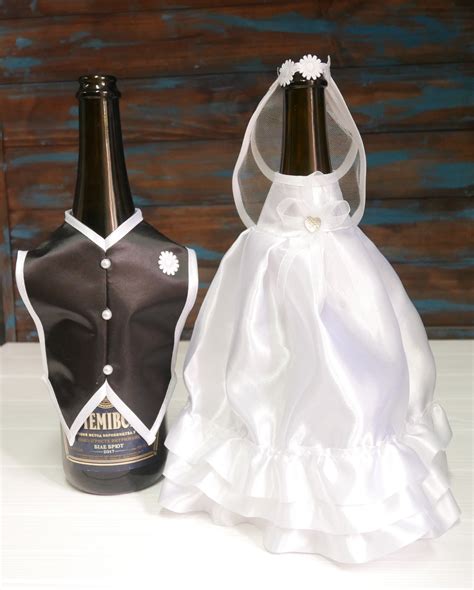 Bride And Groom Wine Bottle Covers Wine Bottle Dress Up For Etsy