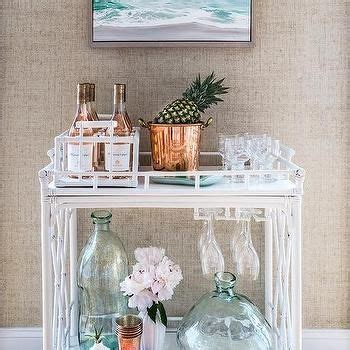 Like with any other material, there are risks regarding the conditions and the still, with bamboo things are a bit brighter and that's because bamboo grows faster than any other as you can see, there are many different uses for bamboo in interior design and not only. White Faux Bamboo Bar Cart with Ocean Art | Tan dining ...
