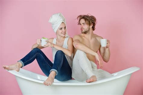 premium photo couple in love of man and woman on bathtub