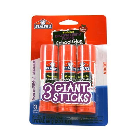 Elmers Giant Disappearing Purple Washable School Glue Sticks 3 Count