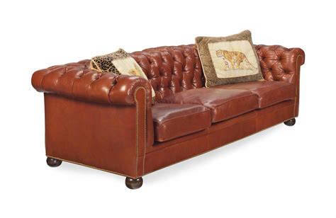 A Brown Leather Upholstered Button Tufted Sofa Modern Christies