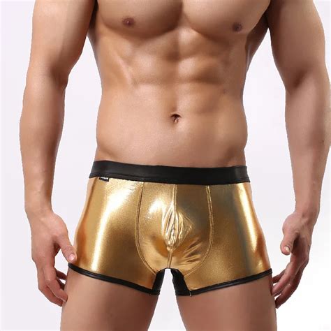 New Design Stitching Color Men S Underwear Wet Look Low Waist Boxers