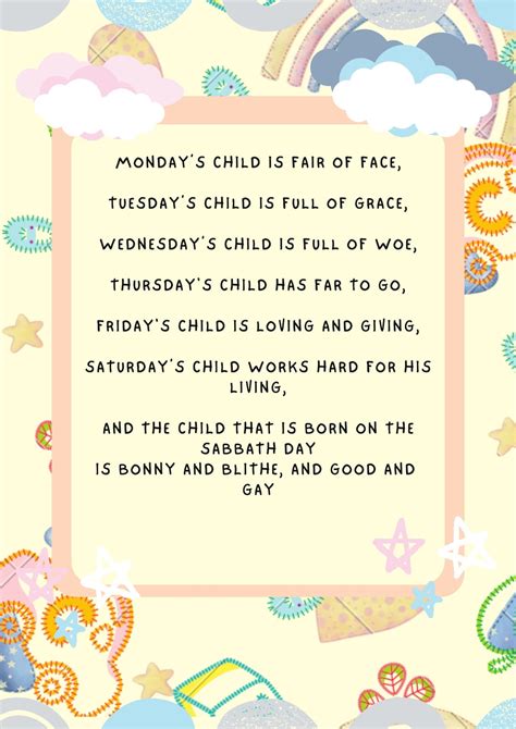 Mondays Child Poem For Nursery A4 Glossy Poster Etsy
