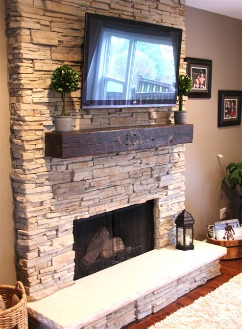 10+ Rock Fireplace With Wood Mantel