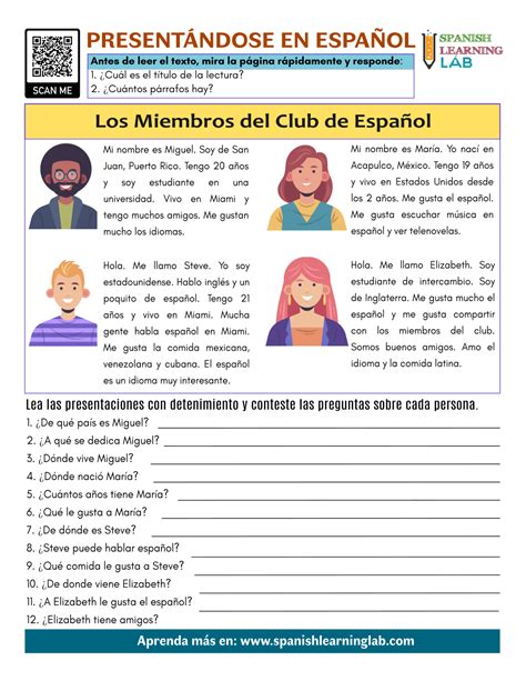 Presentándose En Español Ejercicios En Pdf Spanish Learning Lab