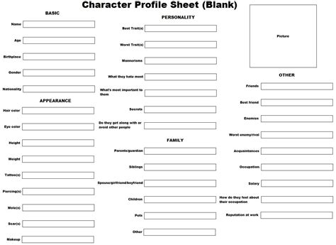 Character Profile Sheet Blank On