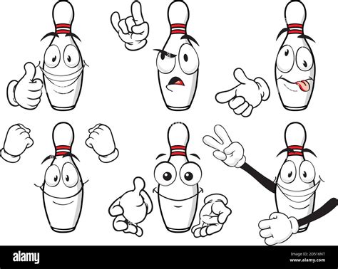 A Vector Set Of Bowling Pins To Play In Different Situations Drawing Mascots Stock Vector Image