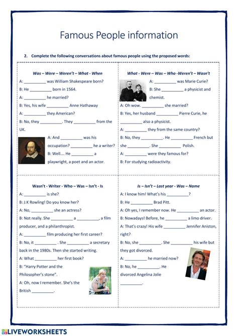 Famous People Info Worksheet