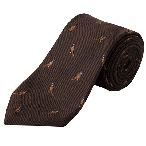 Brown Brace Of Pheasants Woven Silk Tie Mens Country Clothing Cordings