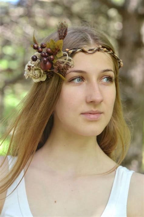 Brown Flower Crown Burlap Head Wreath Boho Hair Accessory Acorn Crown