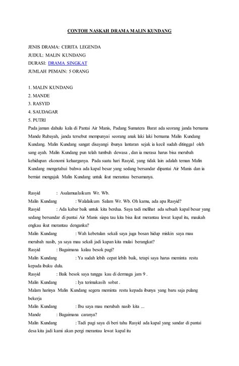 Contoh naskah drama malin kundang | PDF