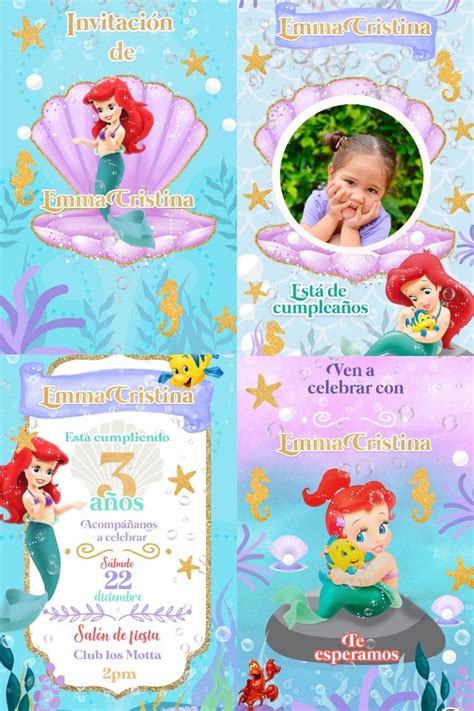 Tarjeta De Invitacion Ariel Sirenita De Disney Psd Editable Descarga