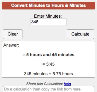 Type in the amount you want to convert and press the convert button. Minutes to Hours Converter