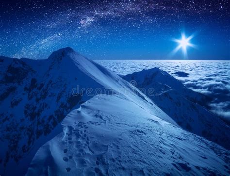 Majestic Winter Night In A High Mountains Valley Stock Photo Image Of