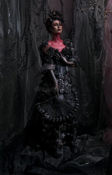 Dark Queen In Black Fantasy Costume Stock Photo Image Of Halloween