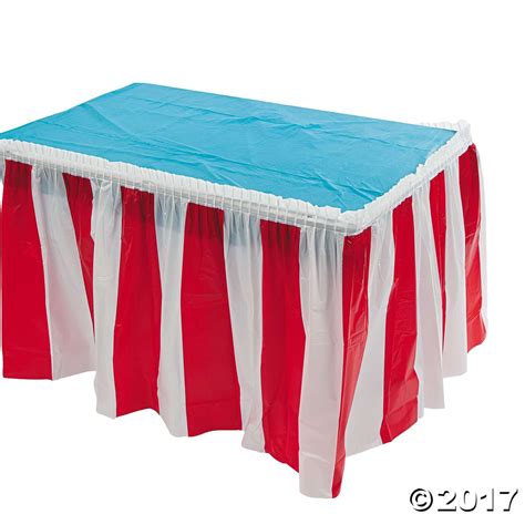 Red And White Striped Table Skirt Circus Decorations Carnival Birthday Party Theme Table Skirt