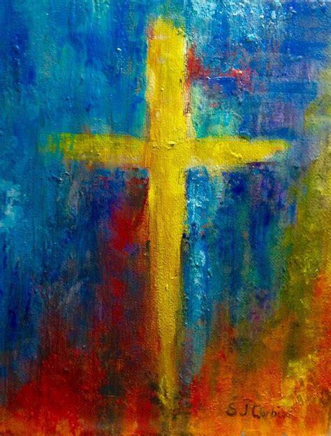 Original Acrylic Painting Abstract Cross On Stretched Canvas