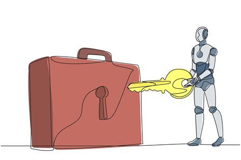 robot de dibujo de una sola línea que pone la llave en el maletín