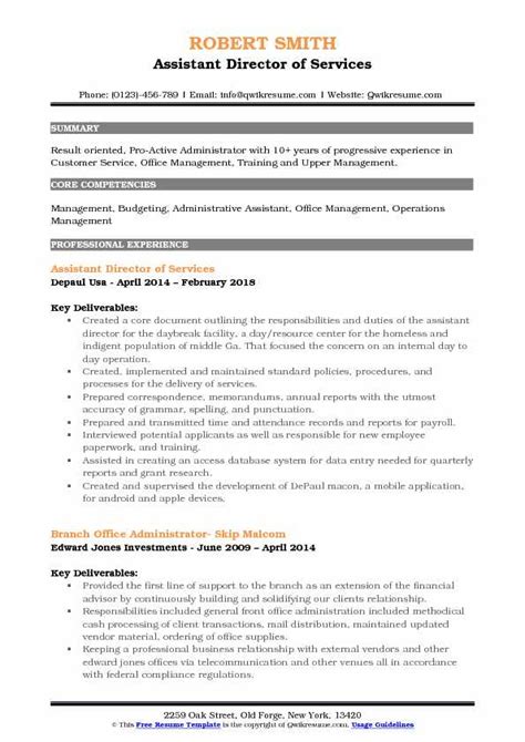 Assistant Director Resume Samples Qwikresume