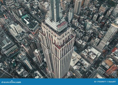 Breathtaking Overhead Aerial View Of Empire State Building In Manhattan