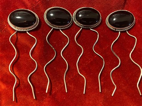 Navajo Lydia Begay Signed Sterling Silver Black Onyx Hair Pin Kenneth