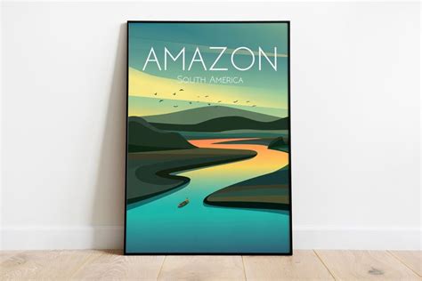 Amazon Brazil Travel Poster Retro Amazon Rainforest Brazil Poster