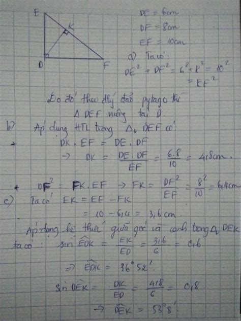 Cho Tam Giác Def Biết Be 6cm Df 8cm Ef 10cm A Chứng Minh Def