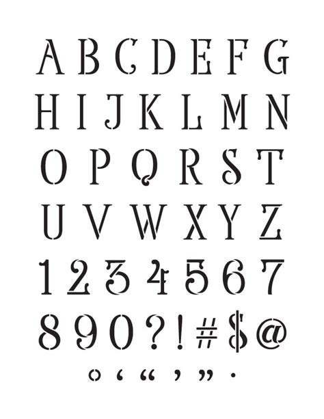 Elegant Serif Alphabet Numbers And Symbols Stencil 8 X 11